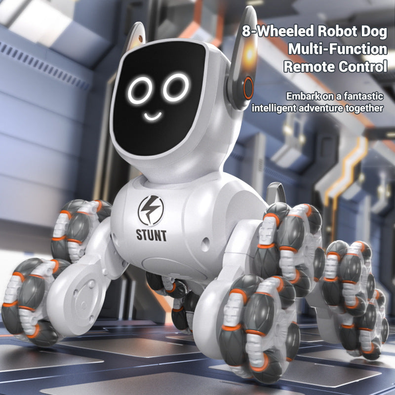 8-Wheel Robot Dog RC Toy with Gesture Control & Dual Remote, Smart Interactive Stunt Robot with LED Lights, Music & Climbing Wheels, Rechargeable STEM Toy for Kids Boys Girls