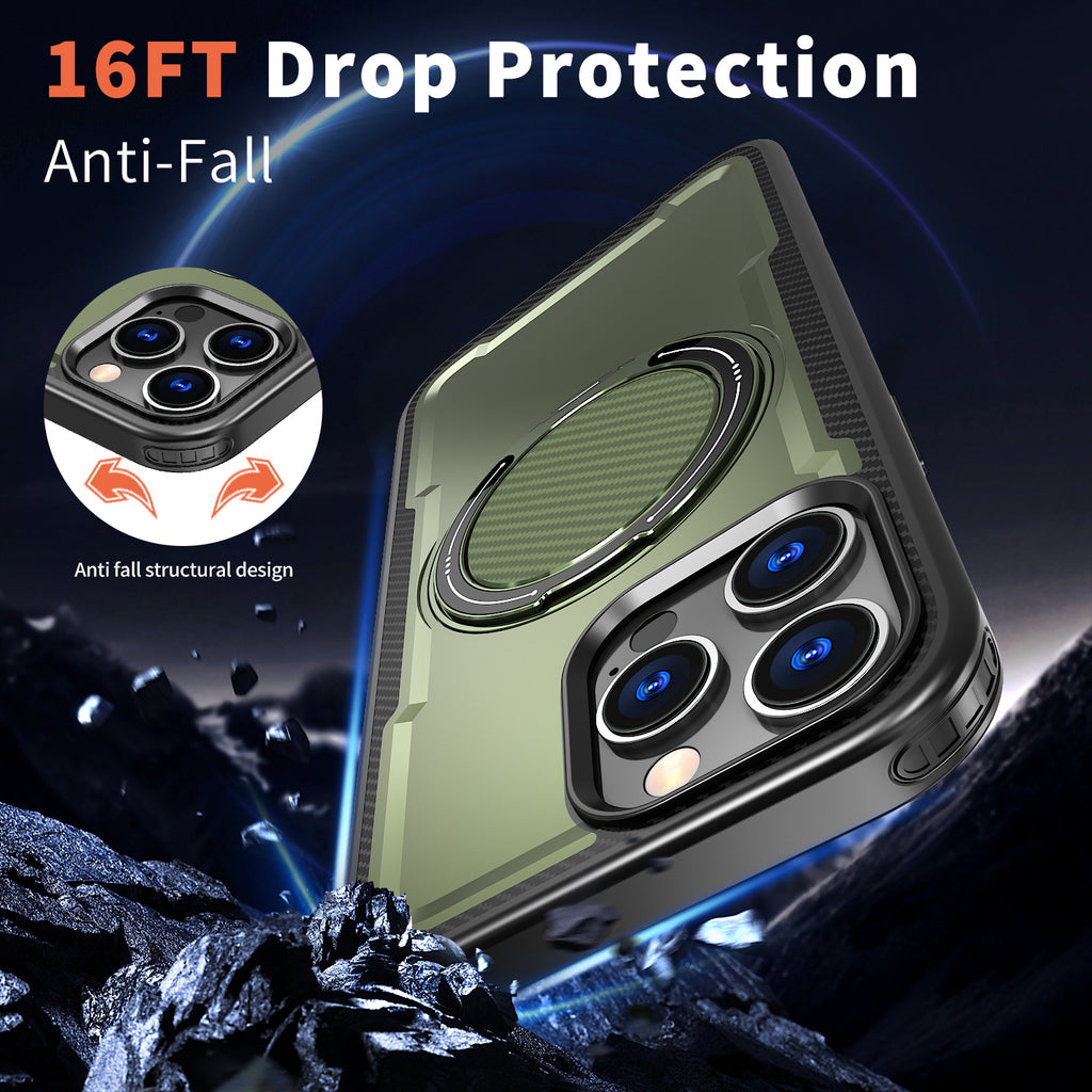 IPhone 16 Pro High Precision Rubber Coating Structure Mobile Phone Bugs CSS Case Protection Shockproof Kickstand Magnetic Metal 360 Degrees Wireless Charging Case