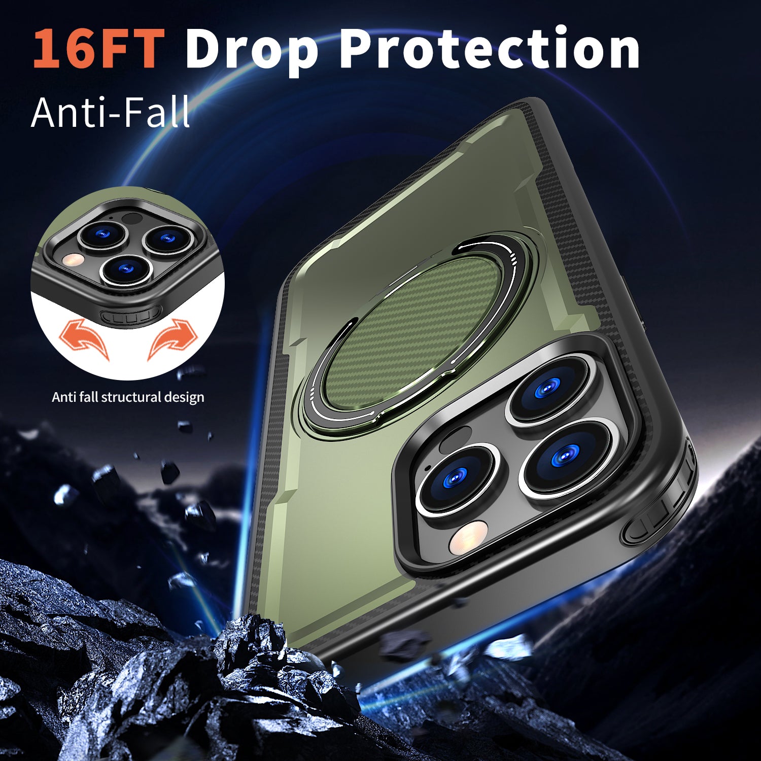 IPhone 16 Pro High Precision Rubber Coating Structure Mobile Phone Bugs CSS Case Protection Shockproof Kickstand Magnetic Metal 360 Degrees Wireless Charging Case