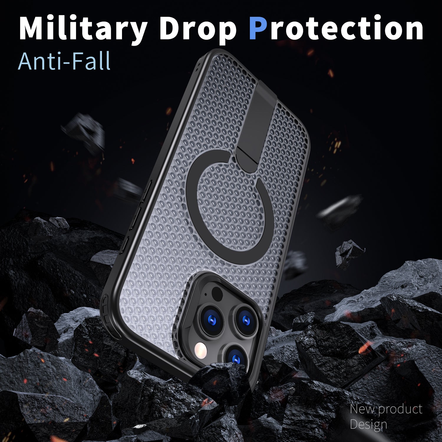 IPhone 16 Pro Max High Precision Rubber Coating Structure Mobile Phone Bugs CSS Case Protection Shockproof Kickstand Magnetic Metal 360 Degrees Wireless Charging Case