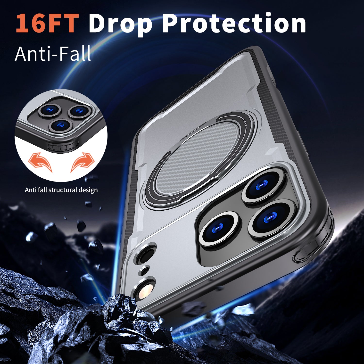 IPhone 17 Pro Max High Precision Rubber Coating Structure Mobile Phone Bugs CSS Case Protection Shockproof Kickstand Magnetic Metal 360 Degrees Wireless Charging Case