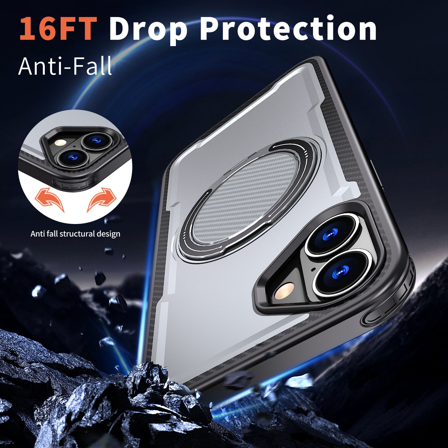 IPhone 16 Plus High Precision Rubber Coating Structure Mobile Phone Bugs CSS Case Protection Shockproof Kickstand Magnetic Metal 360 Degrees Wireless Charging Case