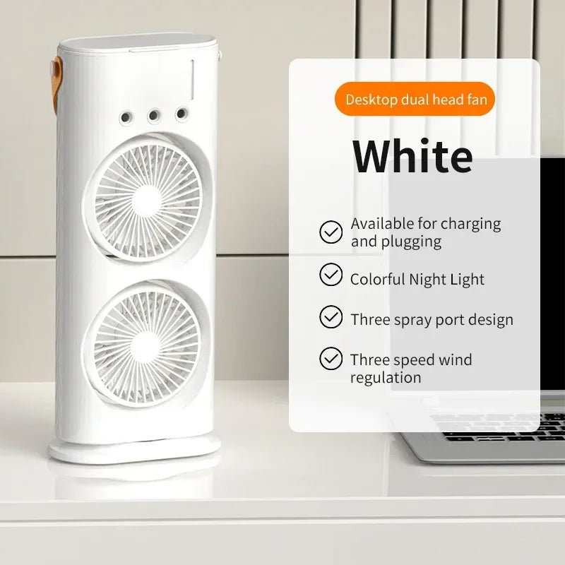 New Double-ended Fan 3 Speeds Air Conditioner Portable Cooling Air Three-ended 400ml Capacity Spray Fan With Night Light