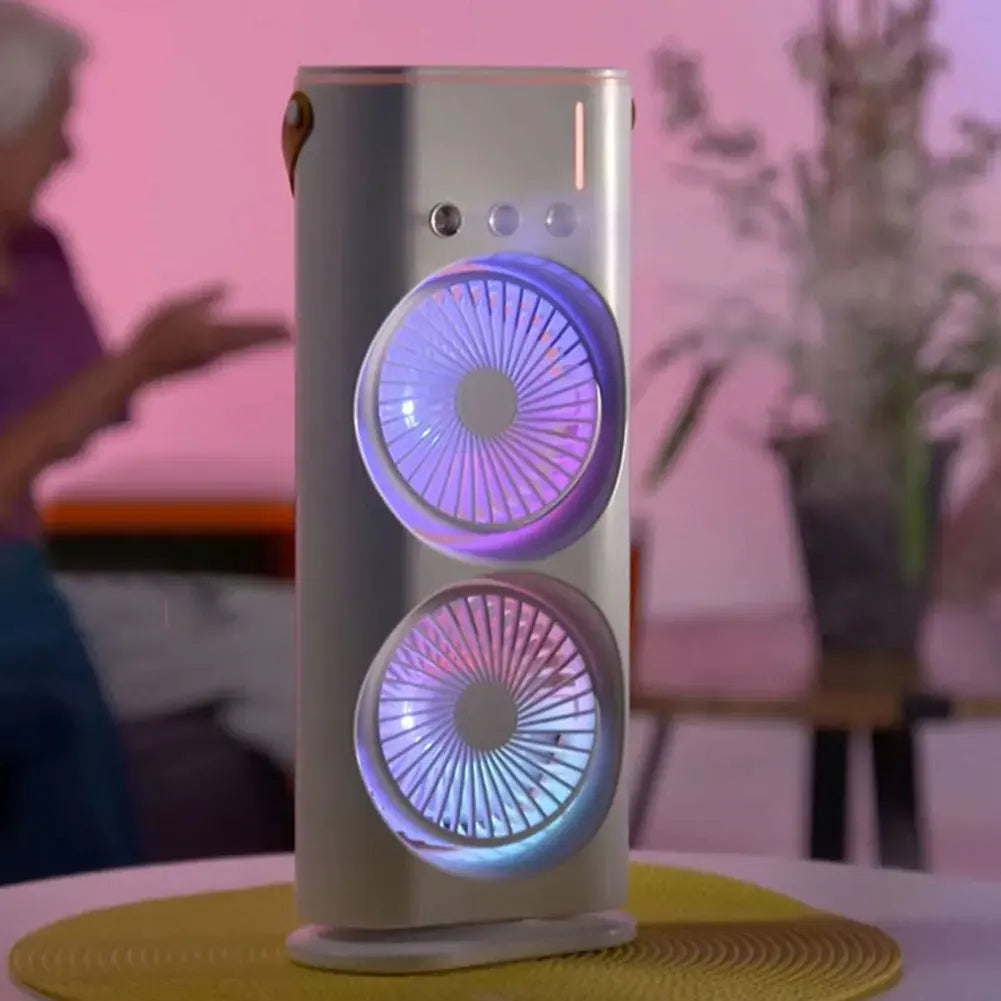 New Double-ended Fan 3 Speeds Air Conditioner Portable Cooling Air Three-ended 400ml Capacity Spray Fan With Night Light