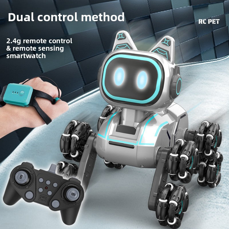 RC Robot Dog Toy for Kids, 8-Wheel Smart Stunt Robot with Gesture Control & Remote, Climbing Transforming Robot Car with LED Lights, Interactive Walking Dancing Pet Toy for Boys & Girls