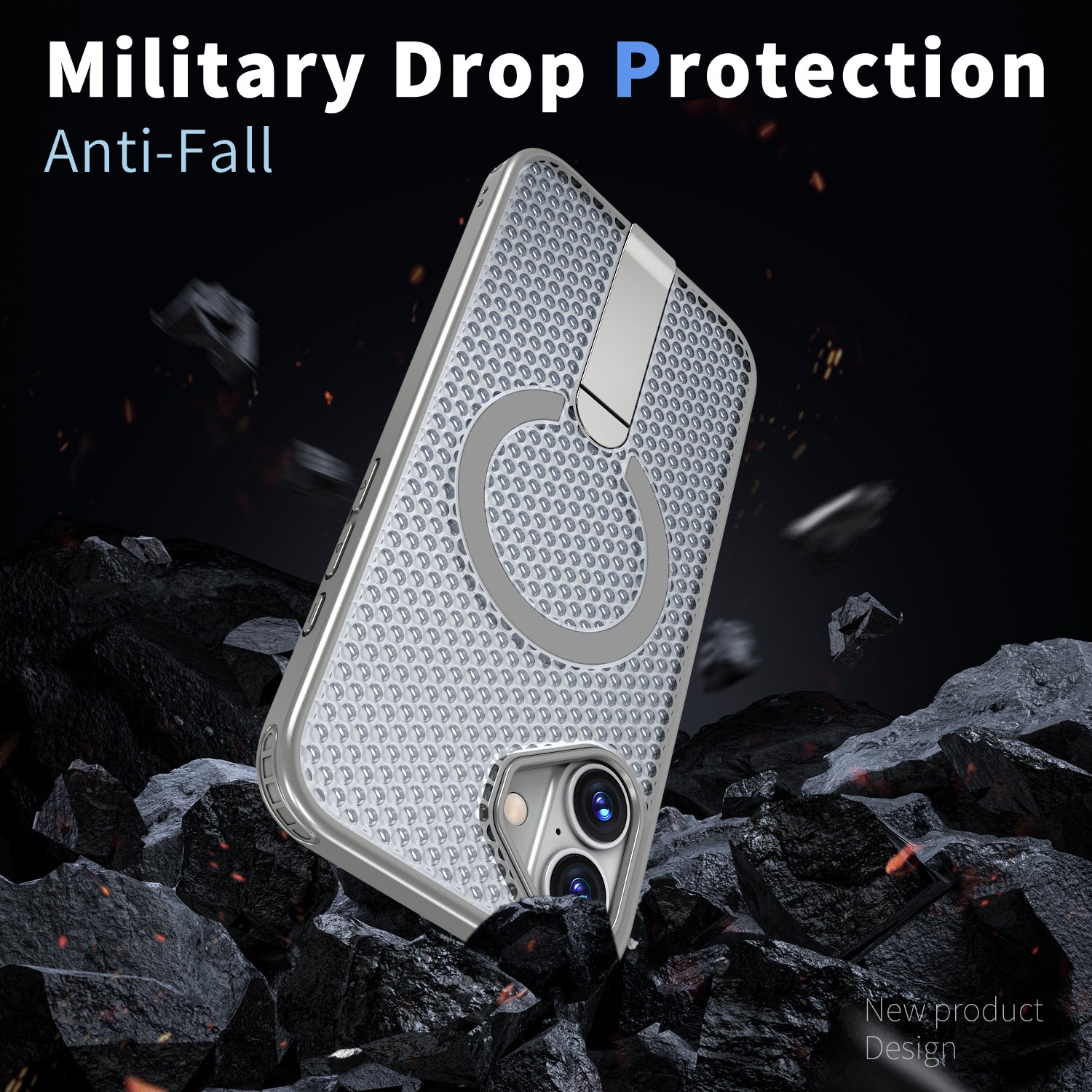 IPhone 16 Plus High Precision Rubber Coating Structure Mobile Phone Bugs CSS Case Protection Shockproof Kickstand Magnetic Metal 360 Degrees Wireless Charging Case