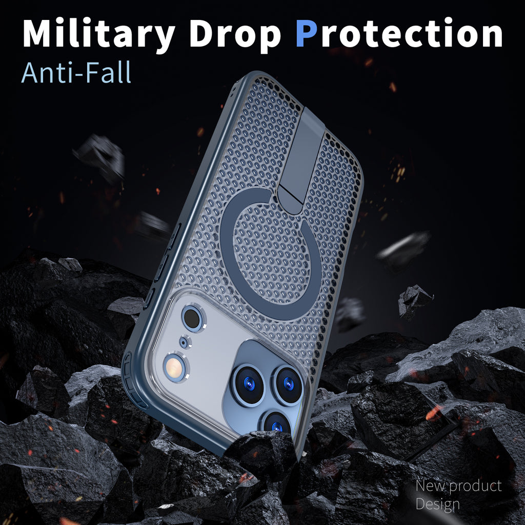 IPhone 17 Pro Max High Precision Rubber Coating Structure Mobile Phone Bugs CSS Case Protection Shockproof Kickstand Magnetic Metal 360 Degrees Wireless Charging Case