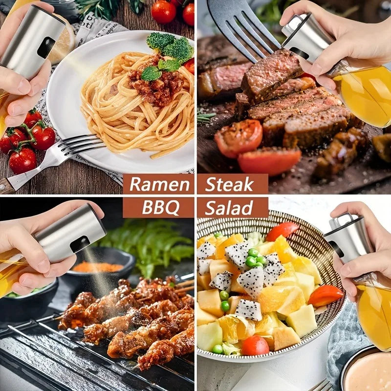 470ml Olive Oil Sprayer, Stainless Steel Oil Sprayer For Cooking, Food Grade Pressurized Oil Mister Portable Glass Oil Sprayer For Barbecue/Salad Making/Baking/Frying (Stainless steel oil spray can 470ml)