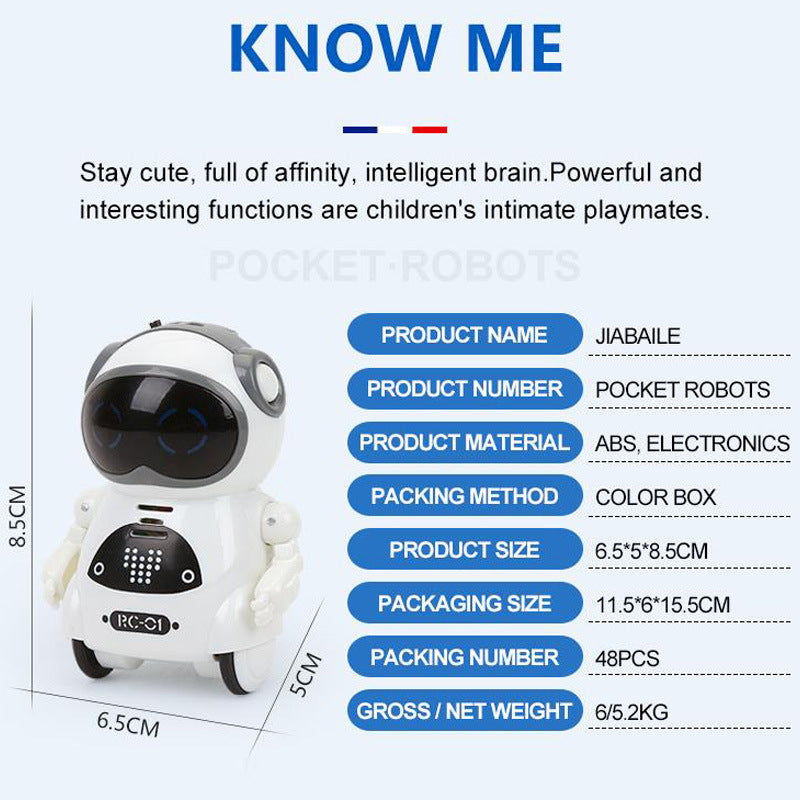 Pocket Robot Toy for Kids, Interactive Talking Robot with Voice Recognition & Recording, Singing Dancing Storytelling Mini Smart Robot Toy with Lights, Educational English Version Gift for Boys & Girls