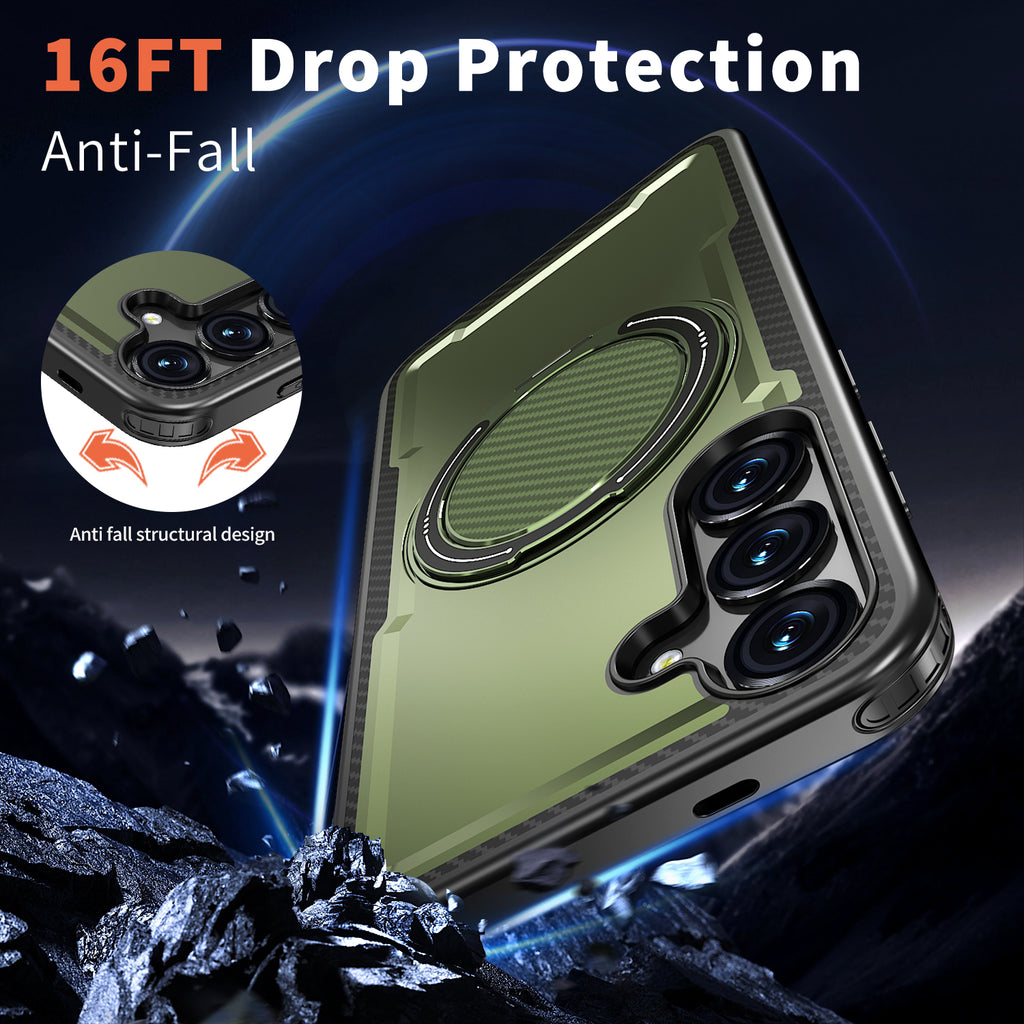 Magnetic Heat Dissipation Rubber Coating Structure Case for Samsung Galaxy S25 Wireless Charging Compatible Military Drop Protection Adjustable Kickstand Magnetic Metal 360 Degrees Ice Armour Cool Matte