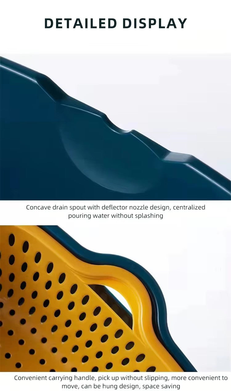 Vegetable Washing Baskets in The Kitchen Fruit Baskets Multi-layer Stackable Vegetable Sinks, Strainer and Washing Fruits and Vegetables Kitchen Colander Set (Blue Yellow)