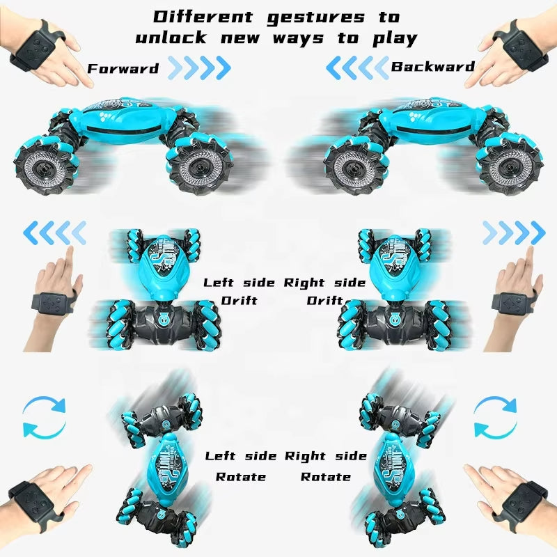 Remote Control Car for Kids, Gesture Sensing RC Stunt Car 4WD, 360° Rotating Transform Off-Road Twister Car, 2.4GHz Hand-Controlled RC Car with Lights & Drift Action for Boys & Girls