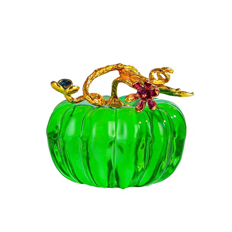 Crystal Glass Pumpkin Crafts Ornaments with Leaves Crafts Glass Pumpkin Decoration Halloween Table Figurine Simulation Autumn Harvest Gift Souvenir for Thanksgiving