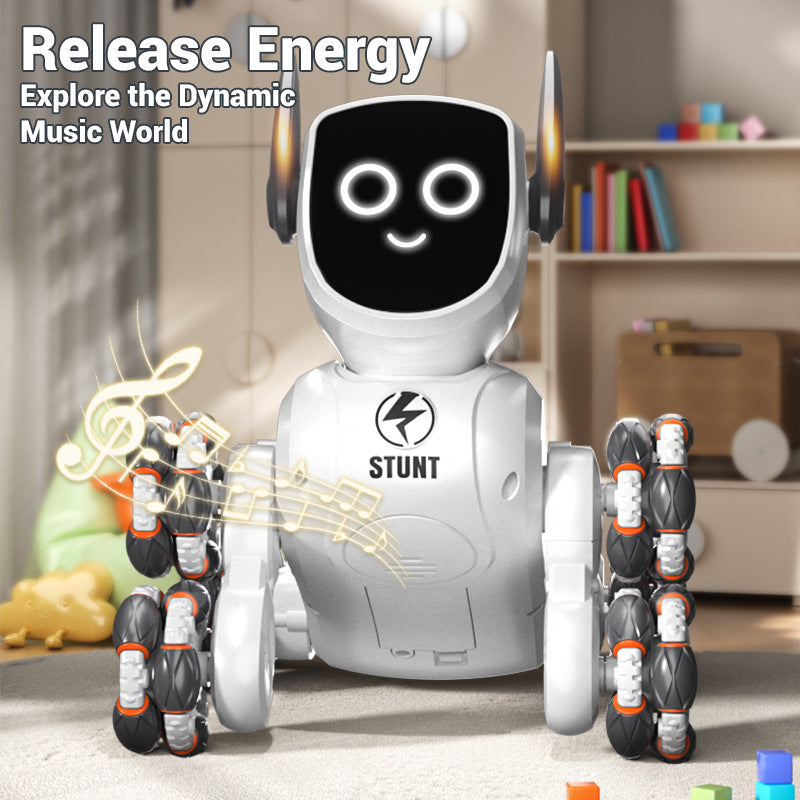 8-Wheel Robot Dog RC Toy with Gesture Control & Dual Remote, Smart Interactive Stunt Robot with LED Lights, Music & Climbing Wheels, Rechargeable STEM Toy for Kids Boys Girls