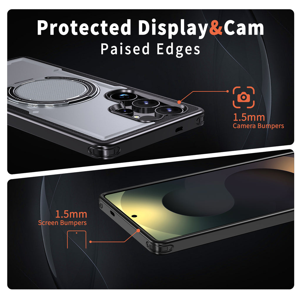 Magnetic Heat Dissipation Rubber Coating Structure Case for Samsung Galaxy S25 Ultra Wireless Charging Compatible Military Drop Protection Adjustable Kickstand Magnetic Metal 360 Degrees Ice Armour Cool Matte