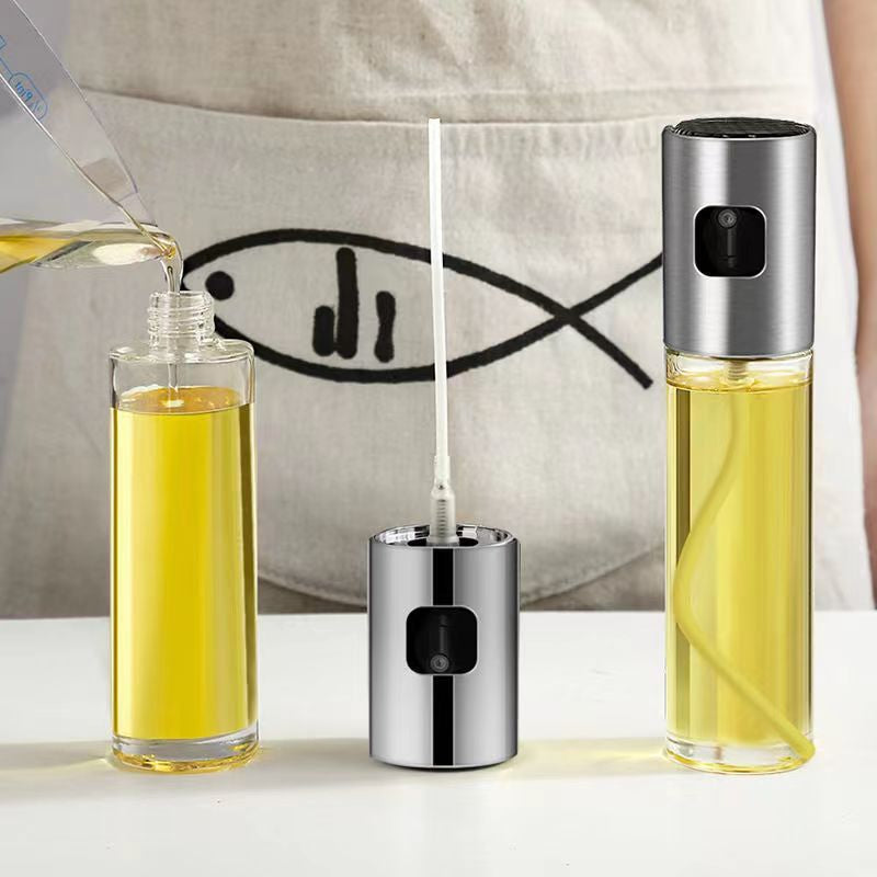 Oil Sprayer for Cooking, 3.5 OZ Olive Oil Dispenser Bottle for Kitchen Gadgets, Food, Air Fryer, Salad, Vinegar, BBQ, Stainless Steel Pump for Mist Spray, Glass Metarial Mister, 100 ML