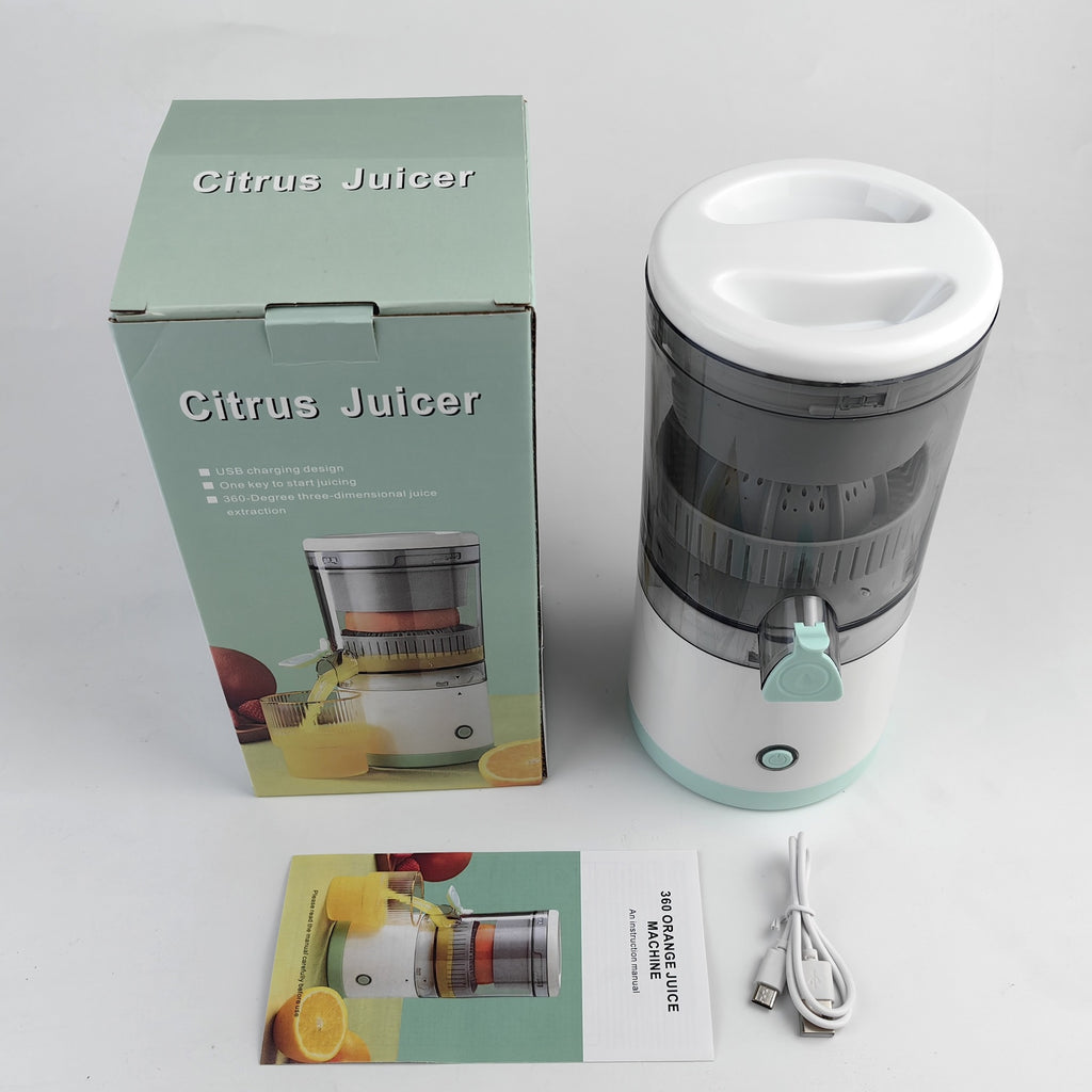 Electric Juicer Rechargeable - Citrus Machines with USB and Cleaning Brush Portable for Orange, Lemon, Grapefruit White + Green 9.4 * 4.4 * 5.4 inches