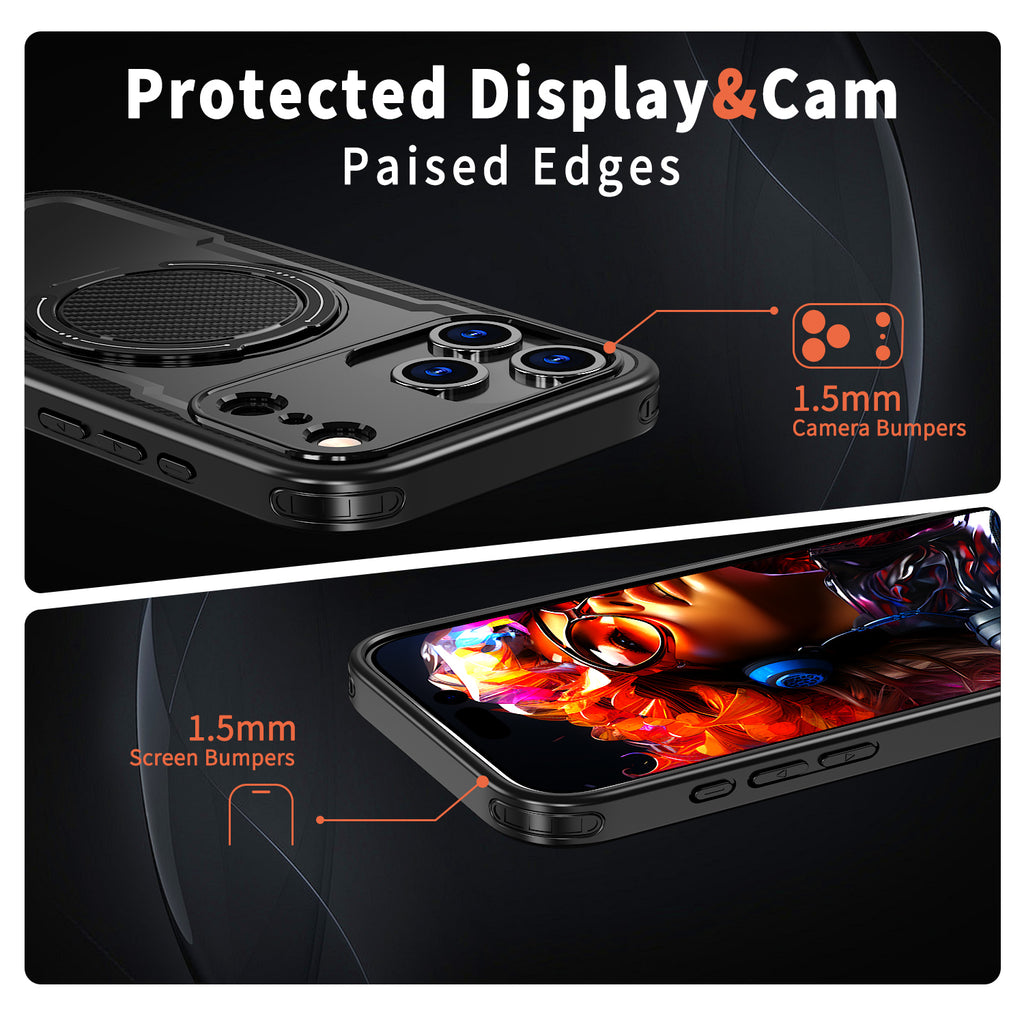 IPhone 17 Pro High Precision Rubber Coating Structure Mobile Phone Bugs CSS Case Protection Shockproof Kickstand Magnetic Metal 360 Degrees Wireless Charging Case