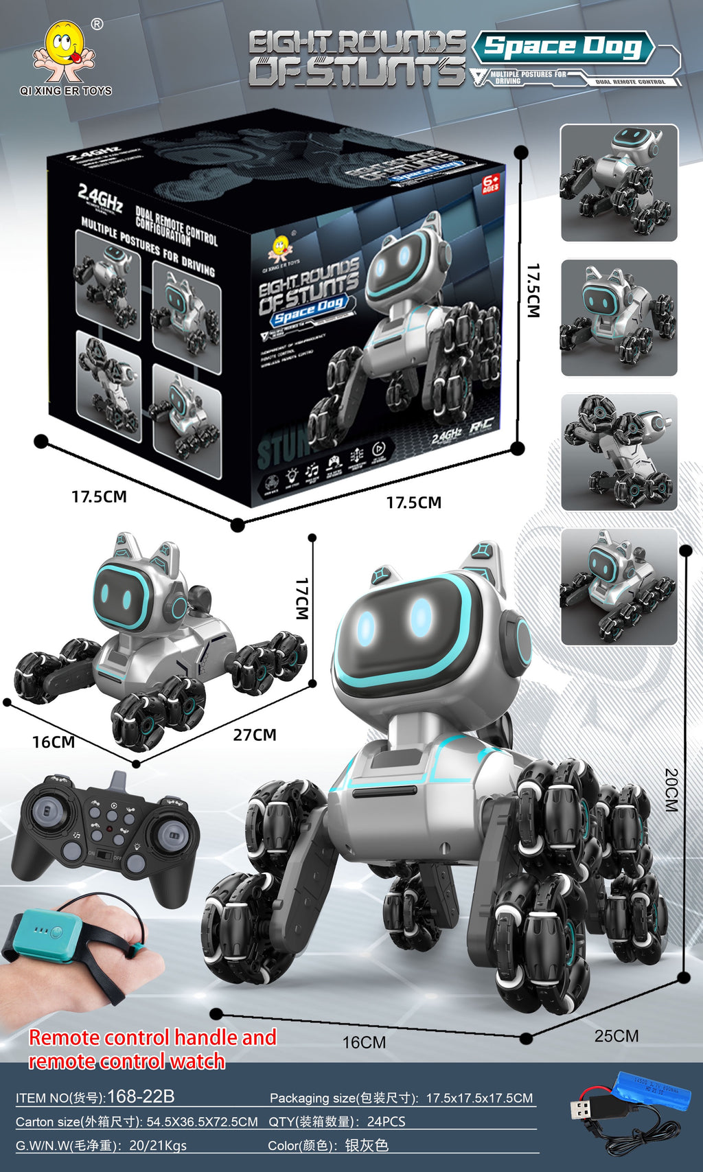 RC Robot Dog Toy for Kids, 8-Wheel Smart Stunt Robot with Gesture Control & Remote, Climbing Transforming Robot Car with LED Lights, Interactive Walking Dancing Pet Toy for Boys & Girls