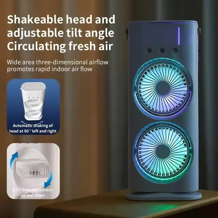 New Double-ended Fan 3 Speeds Air Conditioner Portable Cooling Air Three-ended 400ml Capacity Spray Fan With Night Light