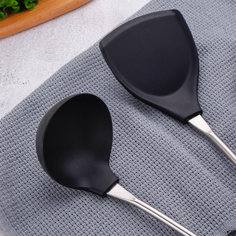 Silicone Spatula and Ladle Set - Stainless Steel Non Stick Heat-Resistant Kitchen Utensils BPA Free Cooking Utensils Cookware Wooden Handle Kitchen Utensils Set