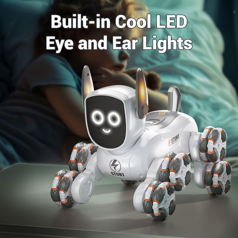 8-Wheel Robot Dog RC Toy with Gesture Control & Dual Remote, Smart Interactive Stunt Robot with LED Lights, Music & Climbing Wheels, Rechargeable STEM Toy for Kids Boys Girls