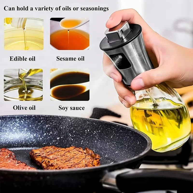 470ml Olive Oil Sprayer, Stainless Steel Oil Sprayer For Cooking, Food Grade Pressurized Oil Mister Portable Glass Oil Sprayer For Barbecue/Salad Making/Baking/Frying (Stainless steel oil spray can 470ml)