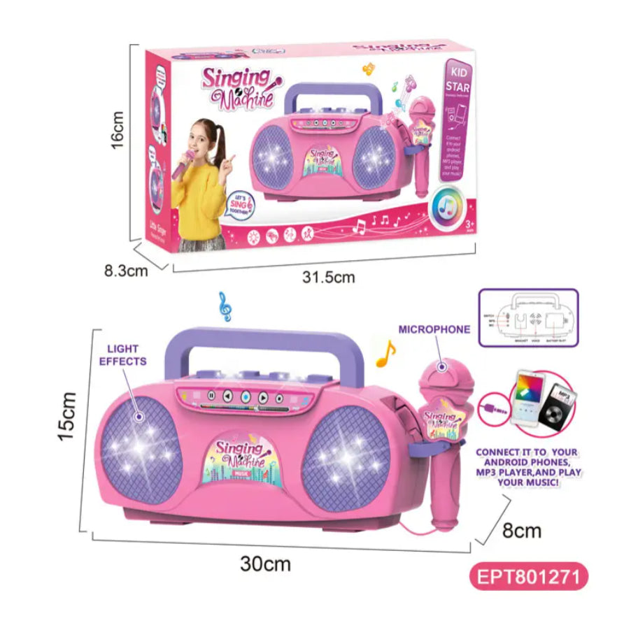 Baby Preschool Electronic Super Rocking Star Girls Musical Microphone Kids Karaoke Instrument Set Children Singing Machine Toy Piano Keyboard PC Material Microphone for Musical Instrument Ages 3+