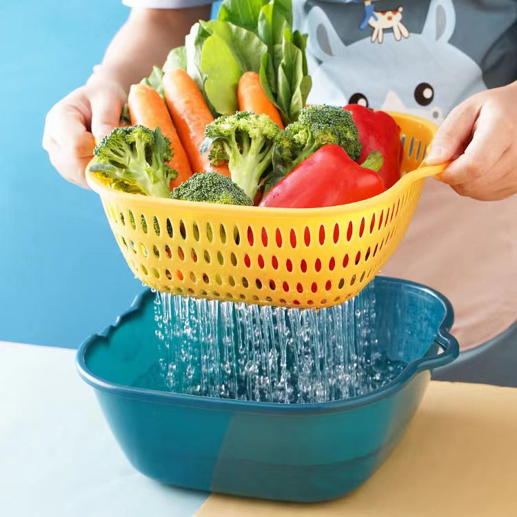 Vegetable Washing Baskets in The Kitchen Fruit Baskets Multi-layer Stackable Vegetable Sinks, Strainer and Washing Fruits and Vegetables Kitchen Colander Set (Blue Yellow)