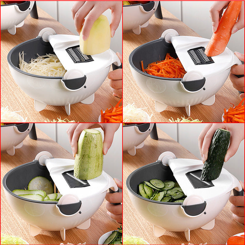 Multifunction Magic Vegetable Fruit Cutting Tool 9- in- 1 Vegetable Chopper Veggie Slicer Shredder Grater Vegetable Cutter with Drain Basket Kitchen Tool