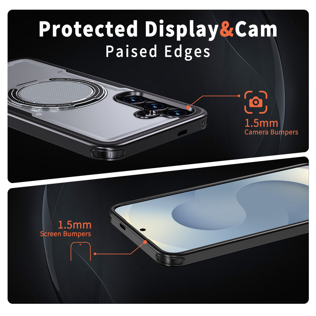 Magnetic Heat Dissipation Rubber Coating Structure Case for Samsung Galaxy S25 Plus Wireless Charging Compatible Military Drop Protection Adjustable Kickstand Magnetic Metal 360 Degrees Ice Armour Cool Matte