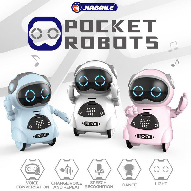 Pocket Robot Toy for Kids, Interactive Talking Robot with Voice Recognition & Recording, Singing Dancing Storytelling Mini Smart Robot Toy with Lights, Educational English Version Gift for Boys & Girls