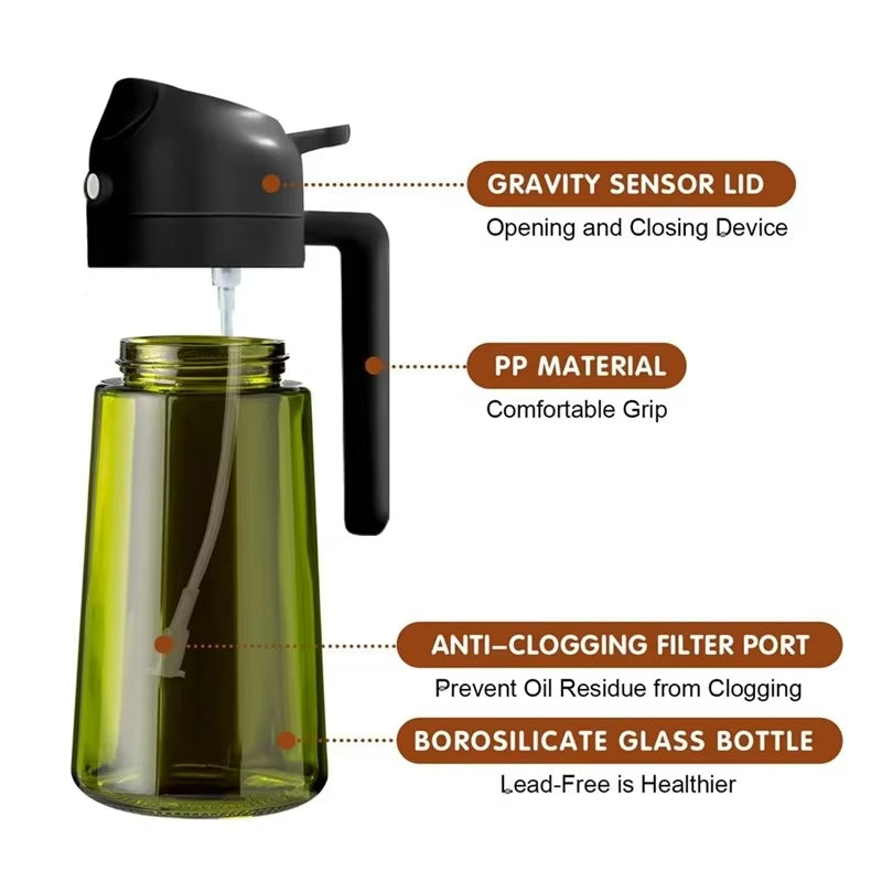 Olive Oil Sprayer for Cooking, 2 In 1 Glass Oil Dispenser Premium Spray Bottle for Kitchen Gadgets and Air Fryer Accessories, Salad, BBQ - Dark Green