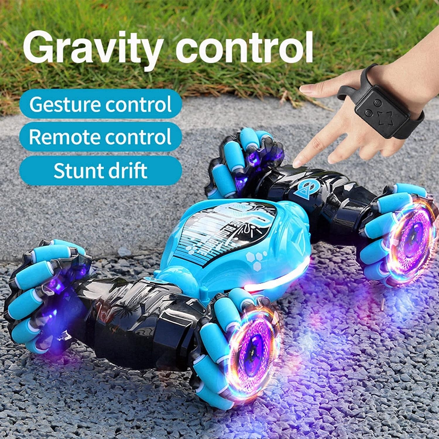 Remote Control Car for Kids, Gesture Sensing RC Stunt Car 4WD, 360° Rotating Transform Off-Road Twister Car, 2.4GHz Hand-Controlled RC Car with Lights & Drift Action for Boys & Girls