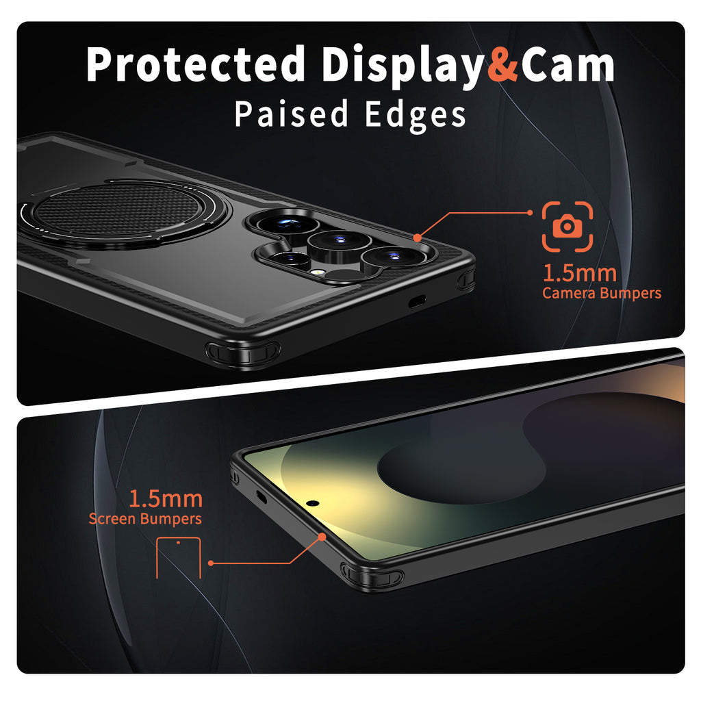 Magnetic Heat Dissipation Rubber Coating Structure Case for Samsung Galaxy S24 Ultra Wireless Charging Compatible Military Drop Protection Adjustable Kickstand Magnetic Metal 360 Degrees Ice Armour Cool Matte