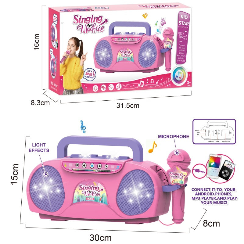 Baby Preschool Electronic Super Rocking Star Girls Musical Microphone Kids Karaoke Instrument Set Children Singing Machine Toy Piano Keyboard PC Material Microphone for Musical Instrument Ages 3+