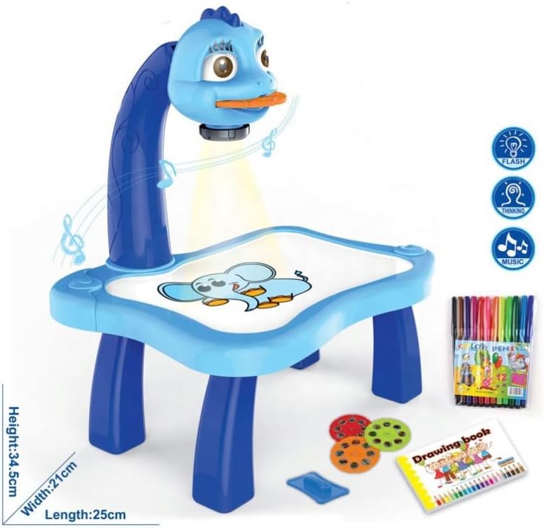 Lighting Educational Drawing Projector Painting Table for Kids Magnetic Writing & Drawing Kits for Kids Ages 3-8 with Music Pencils Crayons Scrapbook Sticker Book Unicorn Stickers Perfect Toys