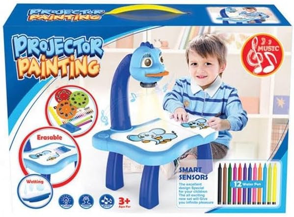 Lighting Educational Drawing Projector Painting Table for Kids Magnetic Writing & Drawing Kits for Kids Ages 3-8 with Music Pencils Crayons Scrapbook Sticker Book Unicorn Stickers Perfect Toys