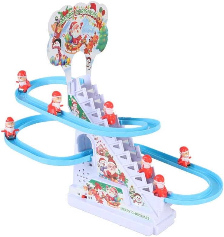 Santa Climbing Toy, Santa Claus Electric Track Slide Early Education Toys for Automatic Stairs,Playful Santa Race Game, Christmas Roller Climbing Toys with LED Light and Music for Toddlers Boys Girls