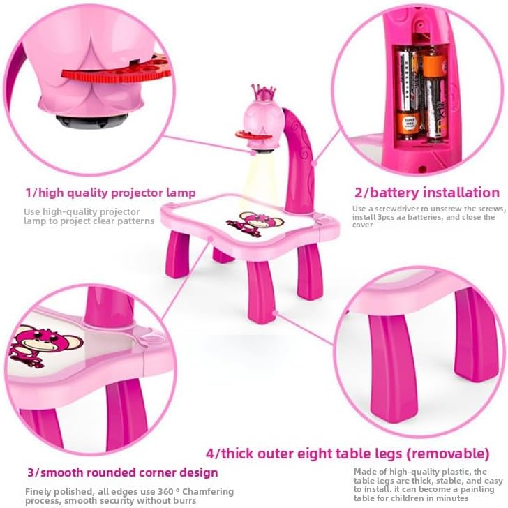 Lighting Educational Drawing Projector Painting Table for Kids Magnetic Writing & Drawing Kits for Kids Ages 3-8 with Music Pencils Crayons Scrapbook Sticker Book Unicorn Stickers Perfect Toys