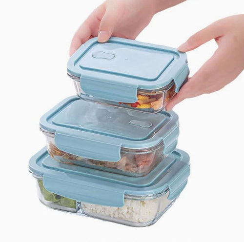 3-Pack Borosilicate Glass Eco-friendly Food Storage Containers with Lids Microwavable Heatable, Stackable Airtight Glass Meal Prep Containers for Lunch & Leftover, BPA-Free, for Oven, Refrigerator