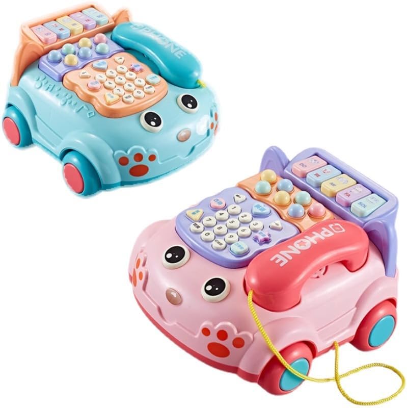Sensory Learning with 12 Functions Baby Toy Phone Cartoon Baby Piano Music Light Toy Children Pretend Phone, Kids Cell with Parent-Child Interactive Toy Game Boy Girl Early Education Gift 18M+