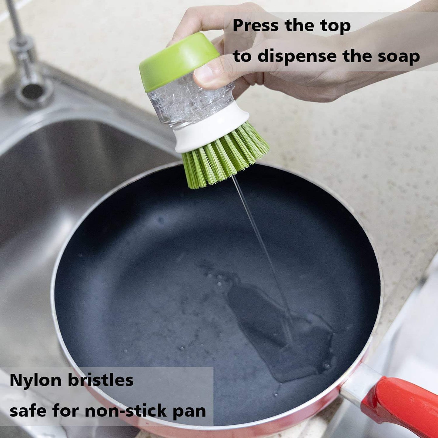 Automatic liquid filling palm kitchen brush