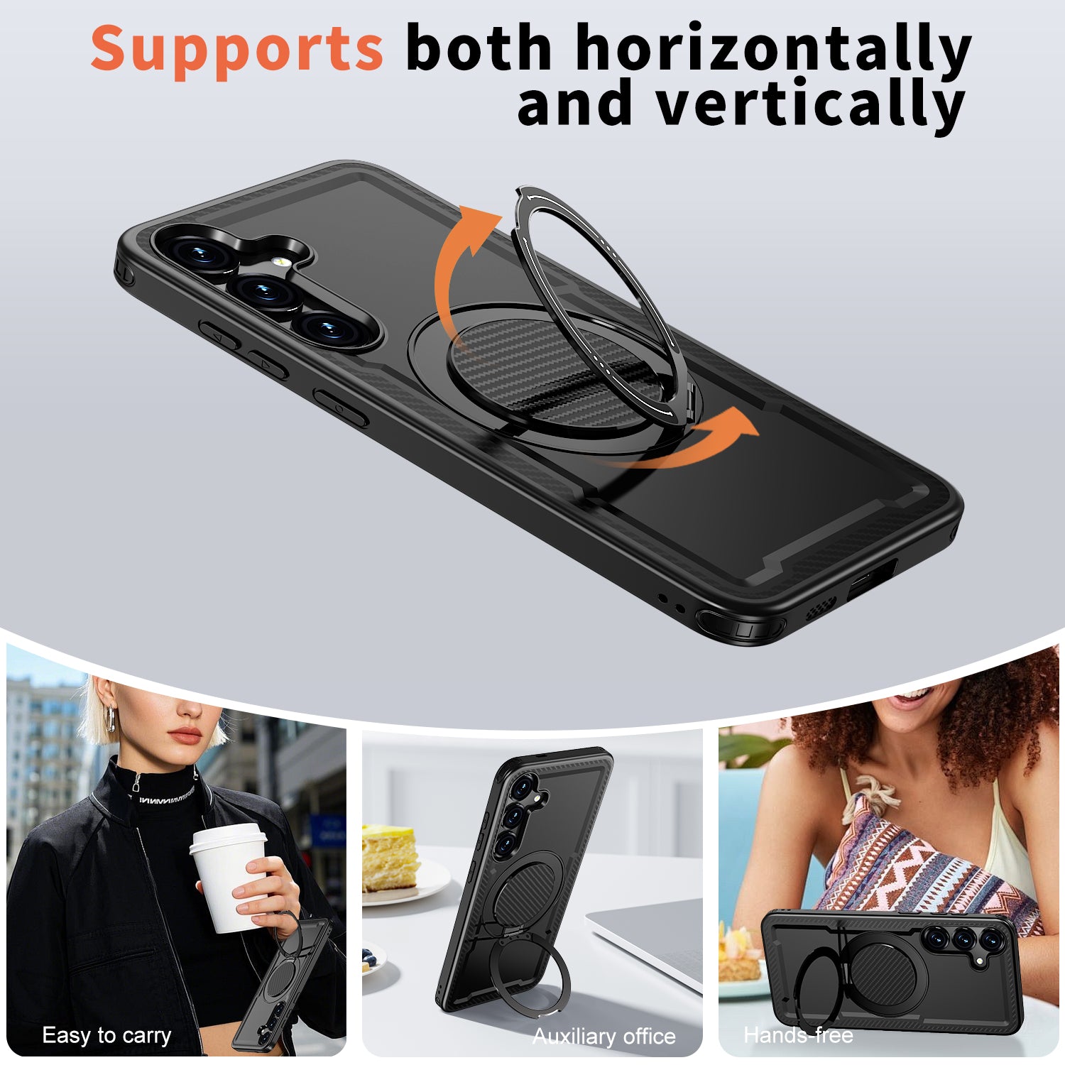 Magnetic Heat Dissipation Rubber Coating Structure Case for Samsung Galaxy S24 Wireless Charging Compatible Military Drop Protection Adjustable Kickstand Magnetic Metal 360 Degrees Ice Armour Cool Matte