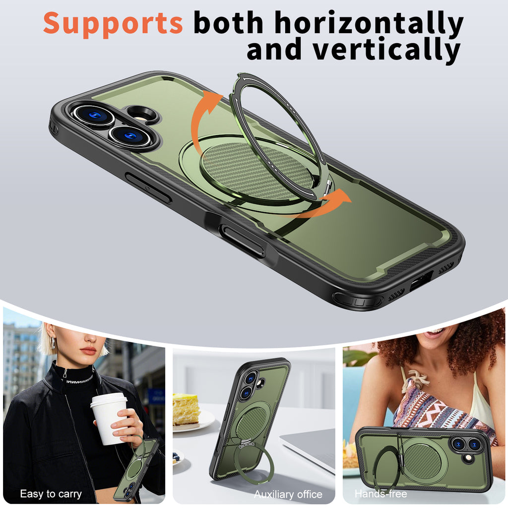 IPhone 17 High Precision Rubber Coating Structure Mobile Phone Bugs CSS Case Protection Shockproof Kickstand Magnetic Metal 360 Degrees Wireless Charging Case