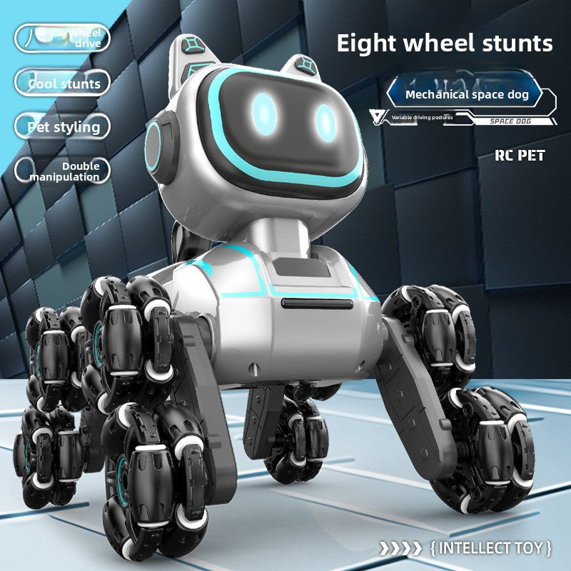 RC Robot Dog Toy for Kids, 8-Wheel Smart Stunt Robot with Gesture Control & Remote, Climbing Transforming Robot Car with LED Lights, Interactive Walking Dancing Pet Toy for Boys & Girls
