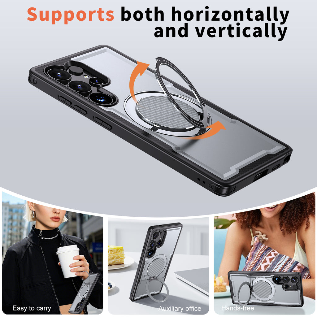 Magnetic Heat Dissipation Rubber Coating Structure Case for Samsung Galaxy S25 Ultra Wireless Charging Compatible Military Drop Protection Adjustable Kickstand Magnetic Metal 360 Degrees Ice Armour Cool Matte