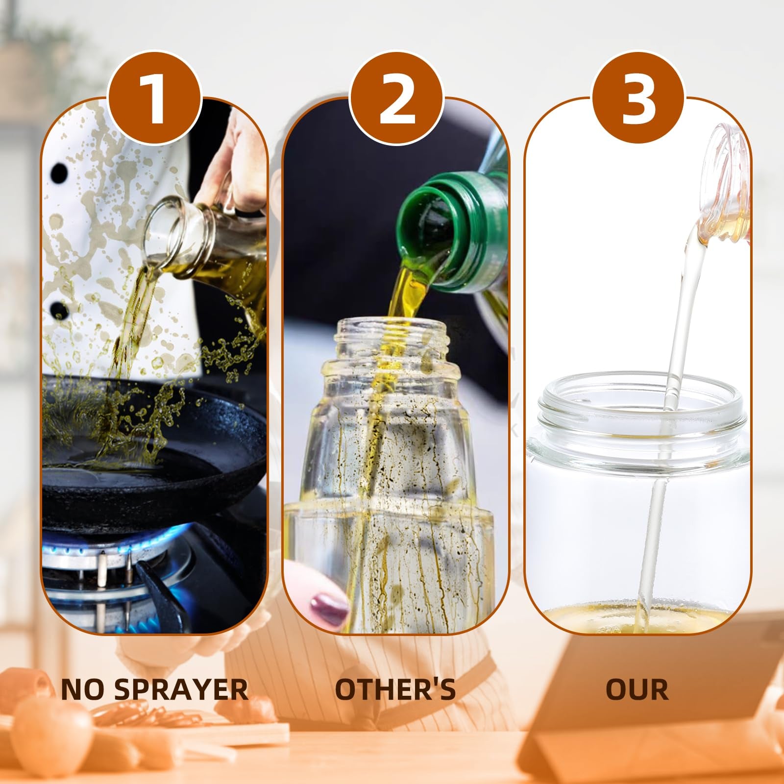 16oz/470ml Glass Olive Oil Sprayer for Cooking with Stickers, 2 in 1 Oil Dispenser for Kitchen Gadgets, Food Grade Premium Spray Bottle for Salad, Frying, BBQ (Creamy White)