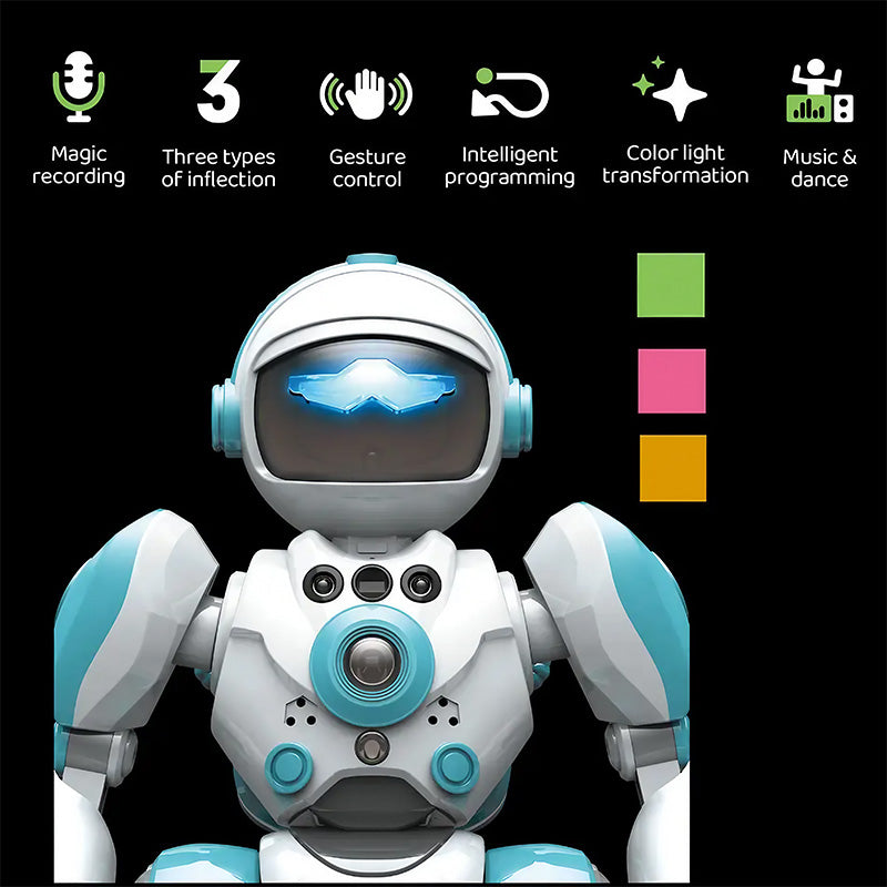 Gesture Sensing RC Robot Toy for Kids, Smart Interactive Dancing Robot with Voice Recording & Playback, LED Lights, Touch & Remote Control, Music & Magic Sound Educational Toy for Boys & Girls