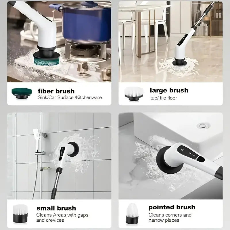 Kitchen &amp; Bathroom Cleaning Made of Durable Plastic Powerful Nine-In-One Household Multi-Function Cross Electric Brush Set 9 Replaceable Brush Heads-90Mins Work Time, 5 Adjustable SPEED&nbsp;Bathroom Shower Bathtub Glass Car
